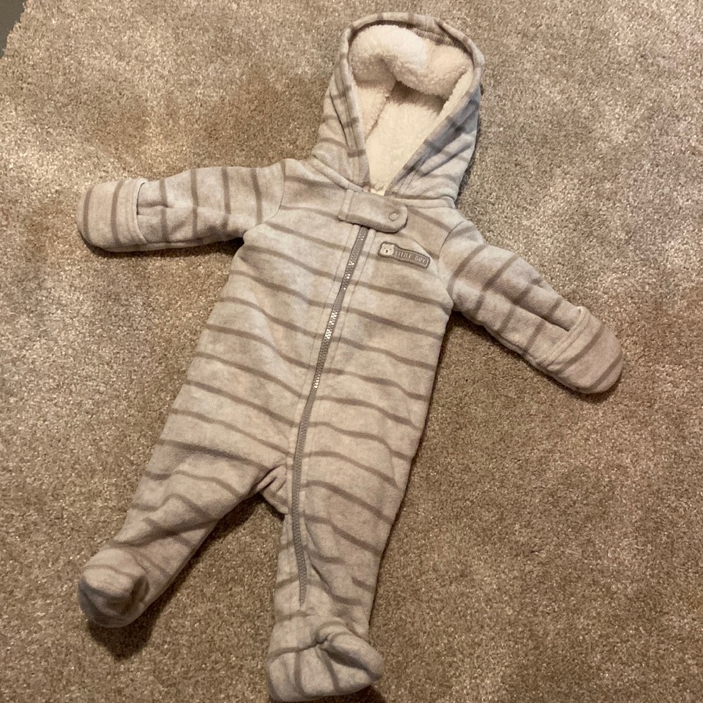 Newborn fleece lined onesie jacket with bear ears - worn once or twice